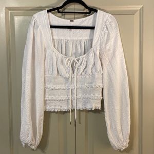 Free People | Smocked Cinched Waist Blouse in White